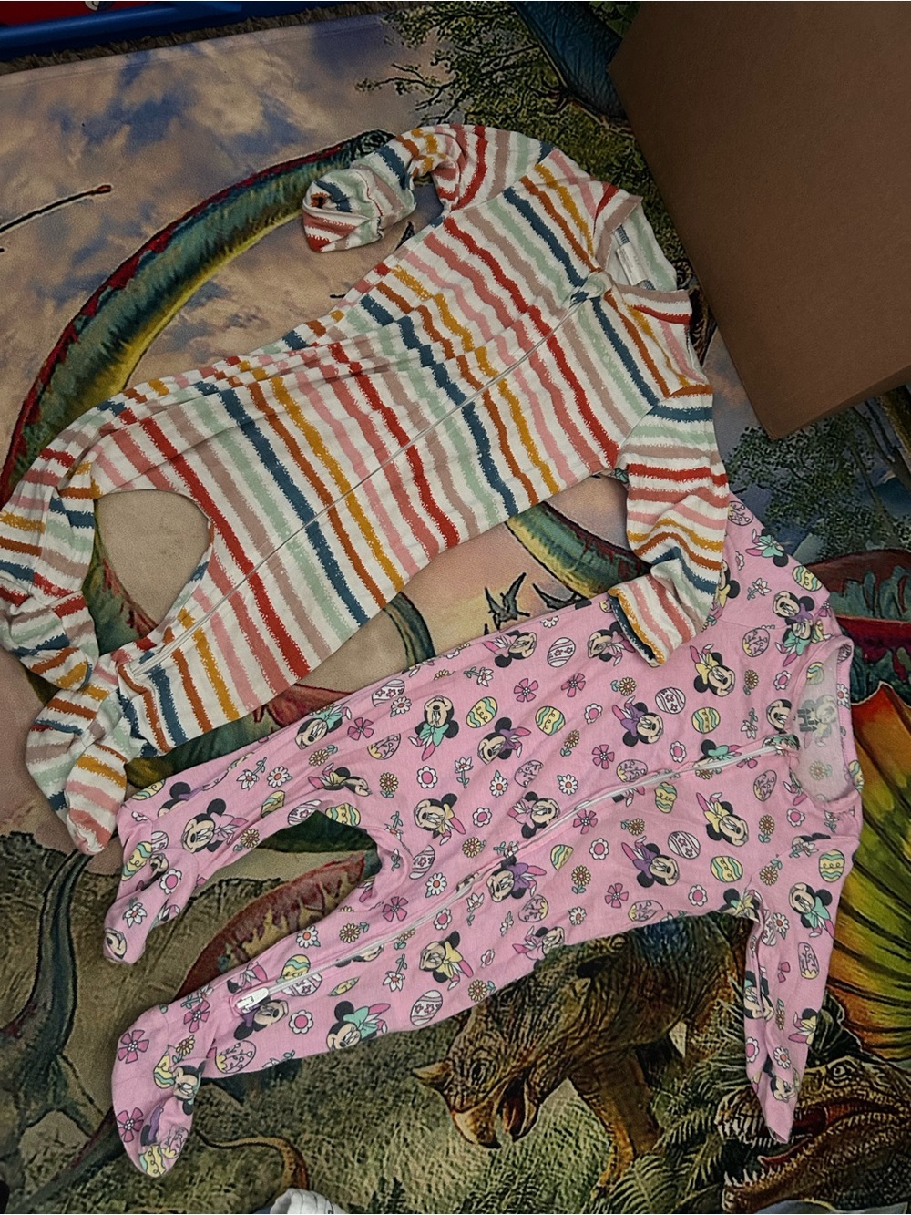 Disney Multi-Color Striped & Pink Character Footed Pajama Set